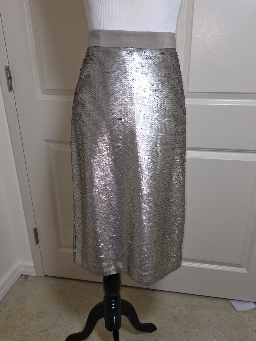 Banana Republic Silver Sequin Midi Skirt